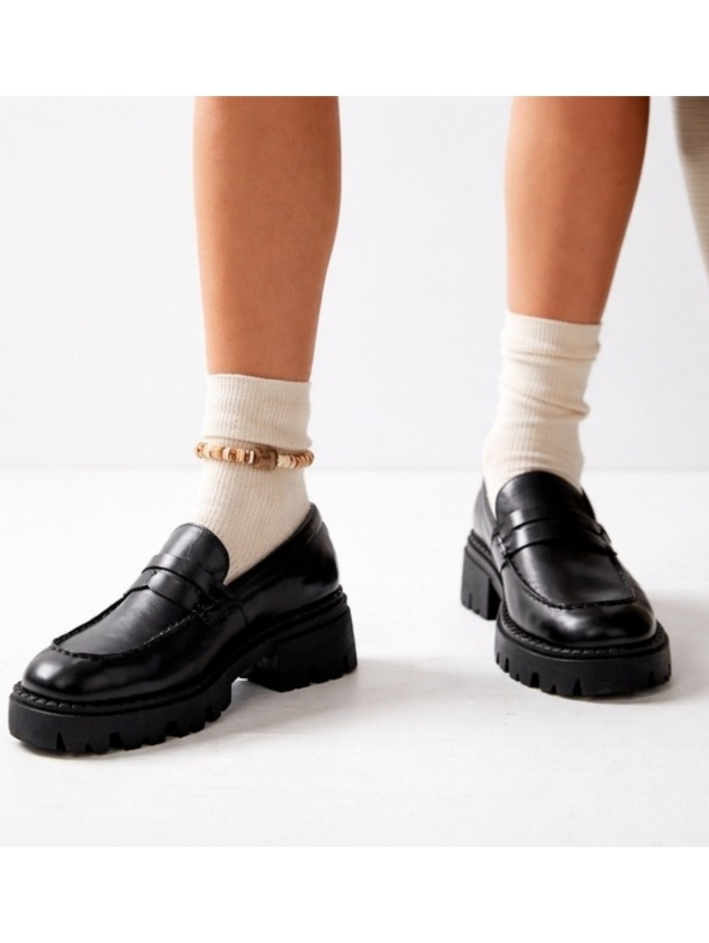 Free People Black Chunky Leather Penny Loafers